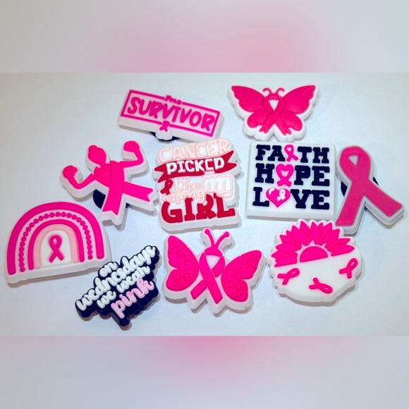 BOGO SALE 10 Breast Cancer Croc Charms Jibbitz Shoe Charm - Picture 1 of 7